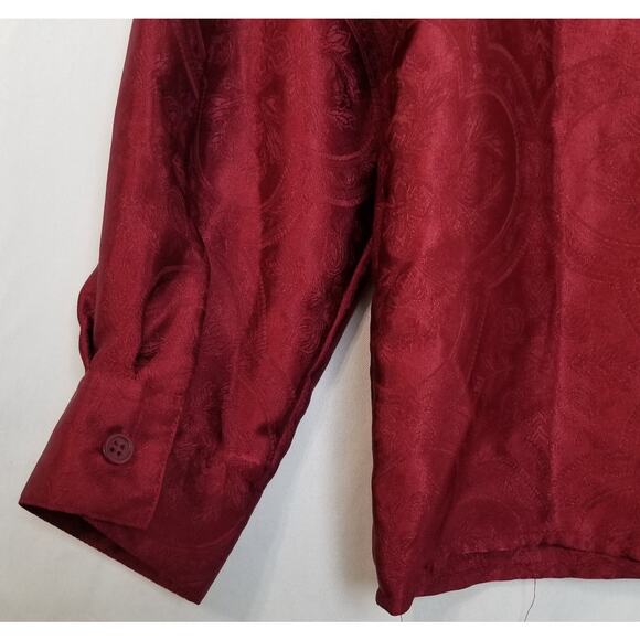 VTG-Worthington Women's Burgundy Floral Blouse Long Cuff Sleeves Rnd Neck Sz 10P - Picture 4 of 6